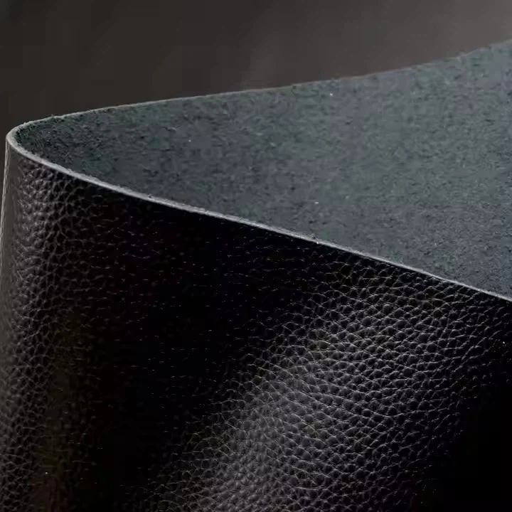 Eco Friendly Recycled Leather Nappa Pattern Black High Quality Bonded PU Leather Sheets For Bags/shoes/sofas Making